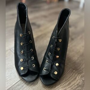 AKIRA Black Lace-Up Peep-Toe Boots
